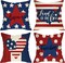 4th of July Patriotic Throw Pillow Covers 18x18 Set of 4 - American Flag Stars and Stripes Outdoor Decor - Red White and Blue USA Cushion Cases for Porch, Patio, & Home Independence Day Decorations